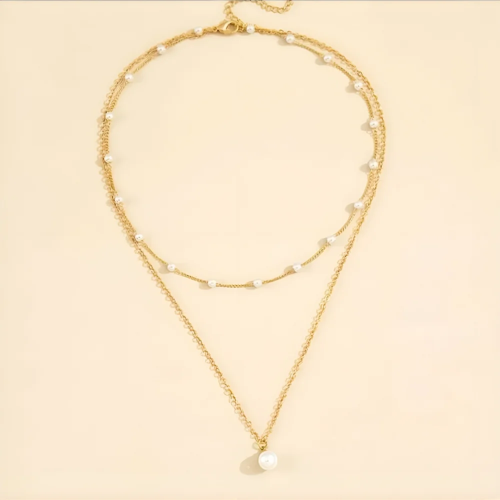 Gold Pearl Layered Necklace - Picture 2 of 4